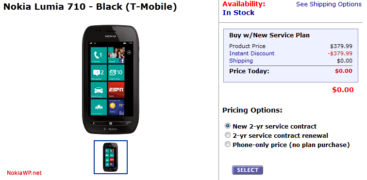 Hurry up to Walmart – T-Mobile Nokia Lumia 710 Costs $0