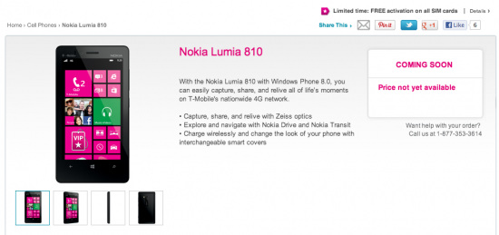 Just A Hint For Nokia Lumia 810 On T-Mobile’s US Website